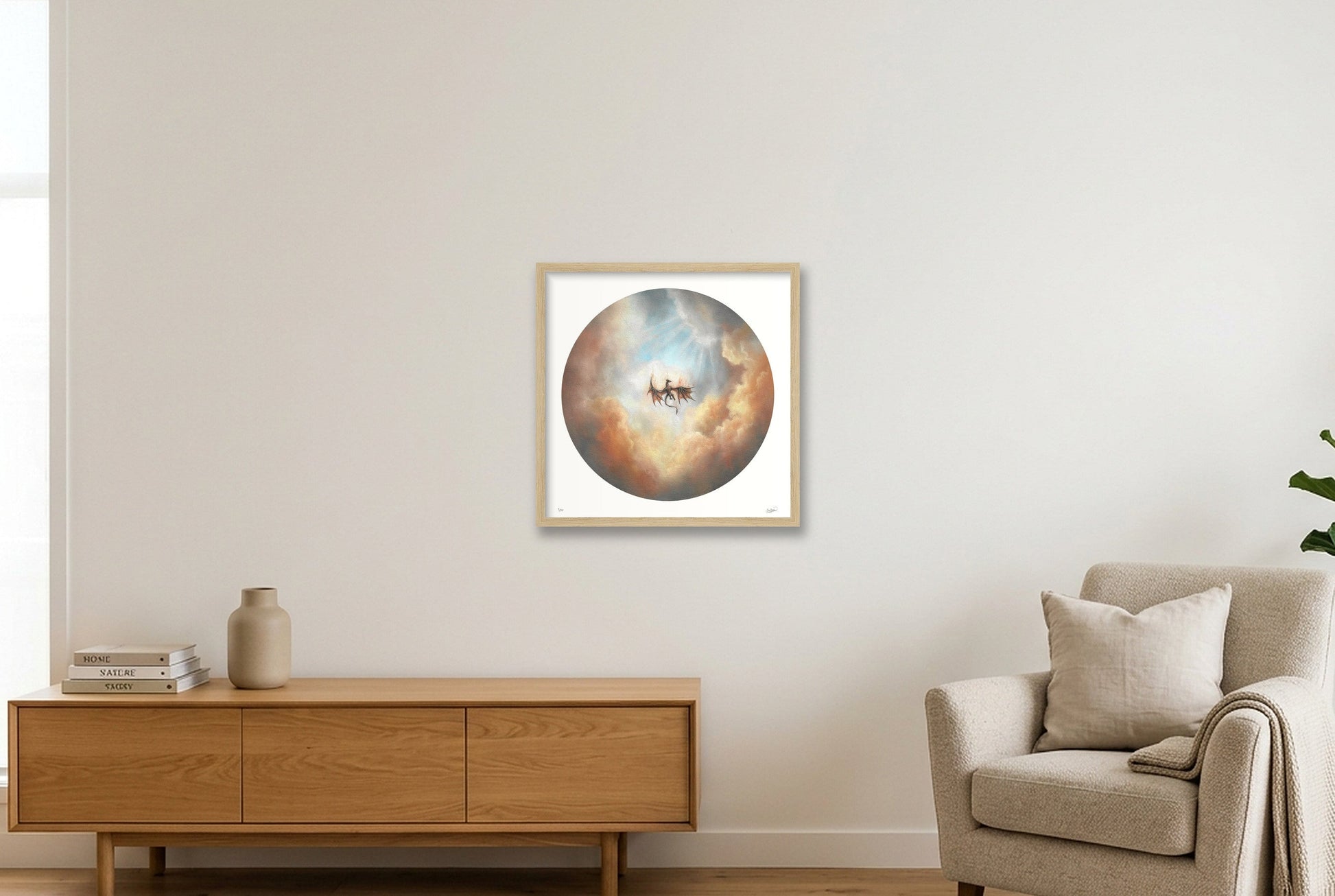 O Foul Descent — 40×40cm, 16×16" Oak Frame